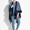 Cozy Reversible Jacquard Poncho AQUA MULTI