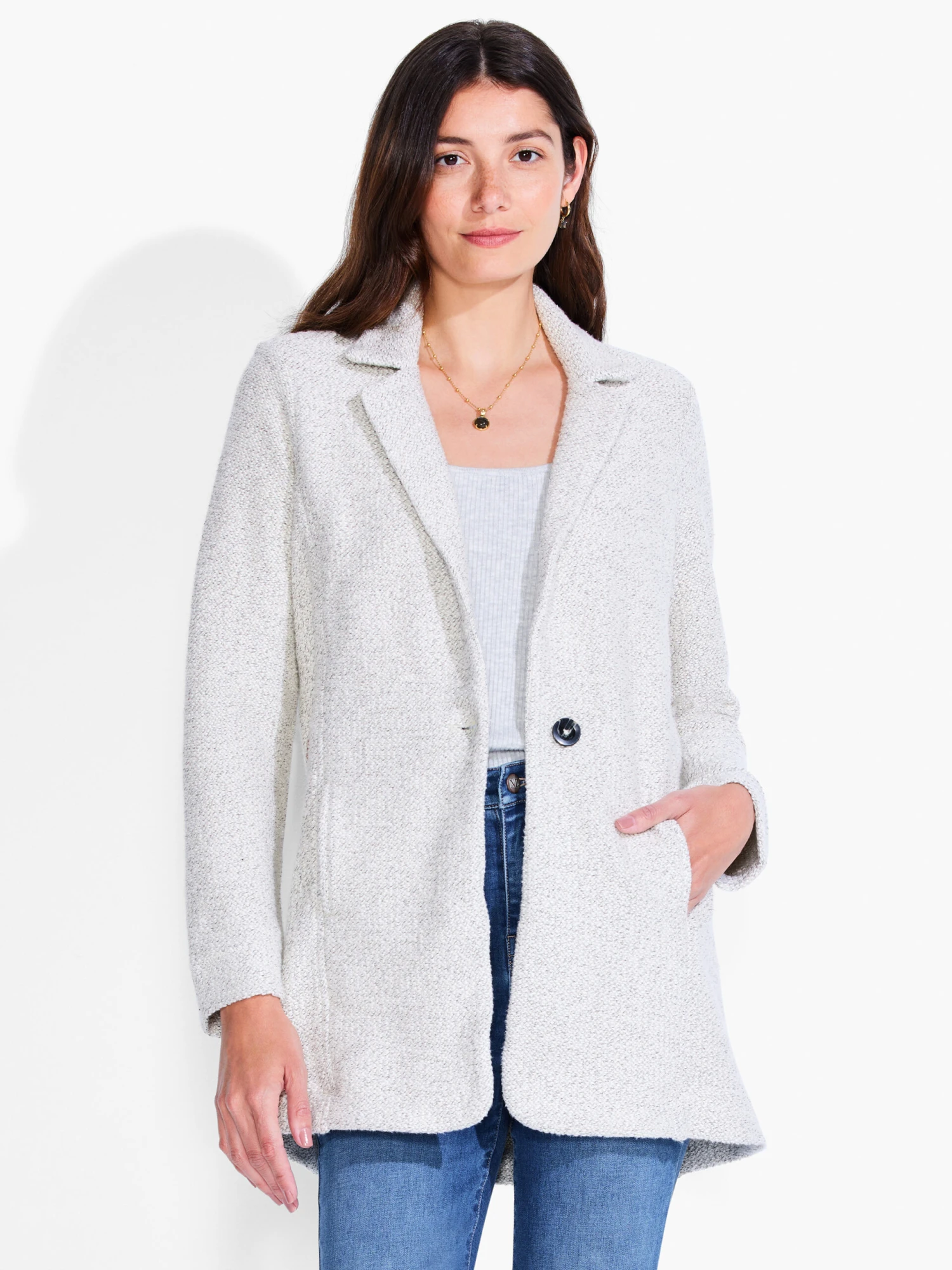 Easy Boucle Knit Blazer CREAM MIX 3 Easy Boucle Knit Blazer CREAM MIX