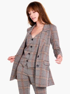 Sketched Plaid Knit Blazer NEUTRAL MULTI