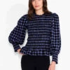 Twilight Plaid Smocked Top BLUE MULTI
