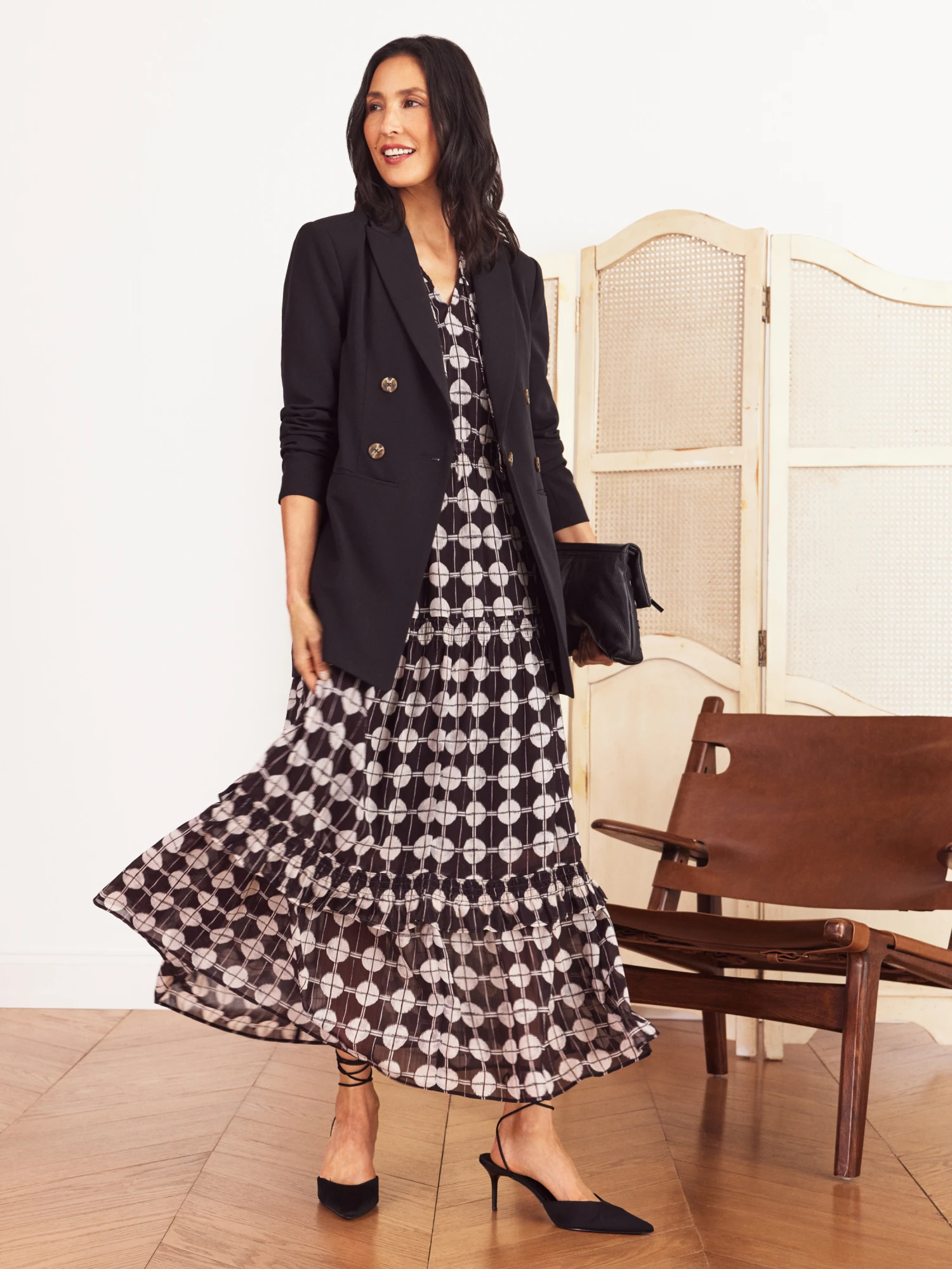 Chiffon Dot Dress BLACK MULTI 7 Chiffon Dot Dress BLACK MULTI - Image 5