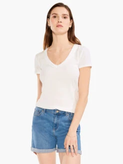 Perfect Knit Rib Short Sleeve V Tee PAPER WHITE -Varley Nik Shop M231045PWHPRODUCT 04