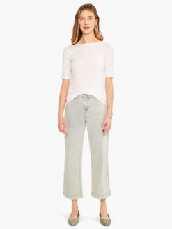 Perfect Knit Rib Elbow Sleeve Boat Neck Tee PAPER WHITE -Varley Nik Shop M231049PWHPRODUCT 04