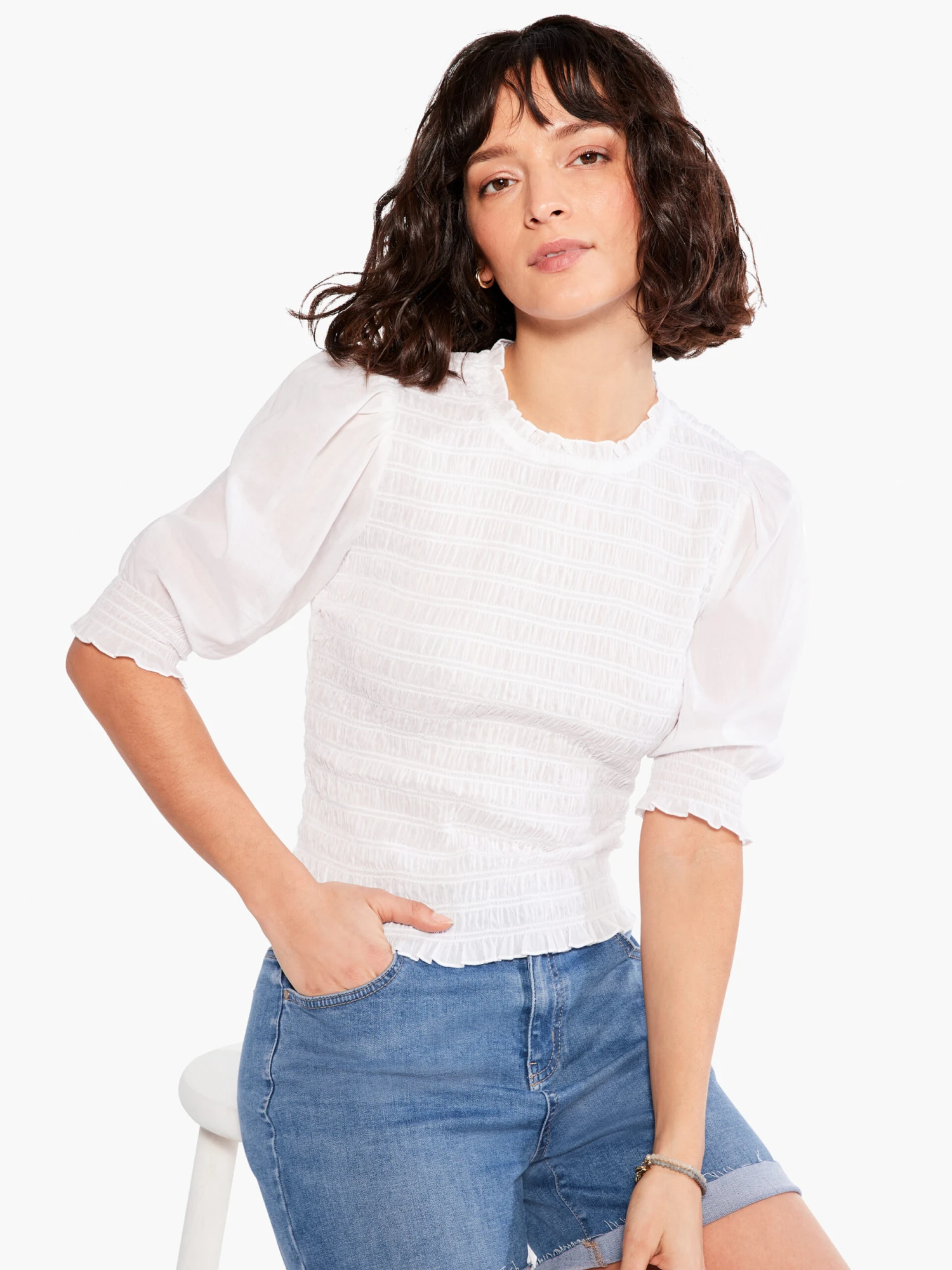 Cotton Lawn Smocked Top PAPER WHITE 3 Cotton Lawn Smocked Top PAPER WHITE