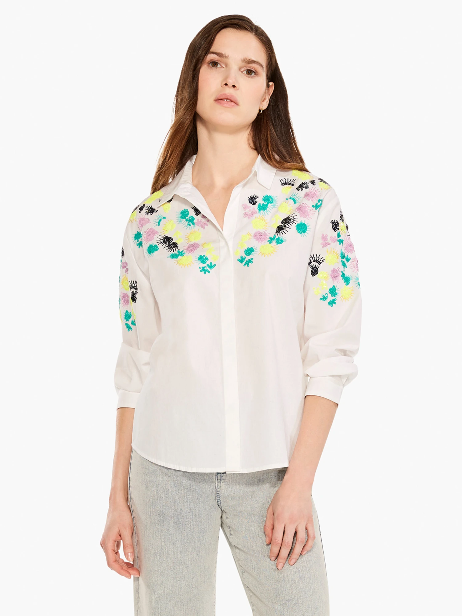 Placed Petals Shirt WHITE MULTI 3 Placed Petals Shirt WHITE MULTI