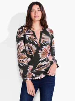 NZT Long Sleeve Fern Henley GREEN MULTI