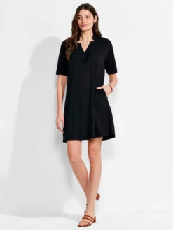 NZT Short Sleeve Notched V Dress -Varley Nik Shop NZTM231259BLXPRODUCT 04