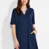 NZT Short Sleeve Notched V Dress DARK INDIGO -Varley Nik Shop NZTM231259DIDPRODUCT 01