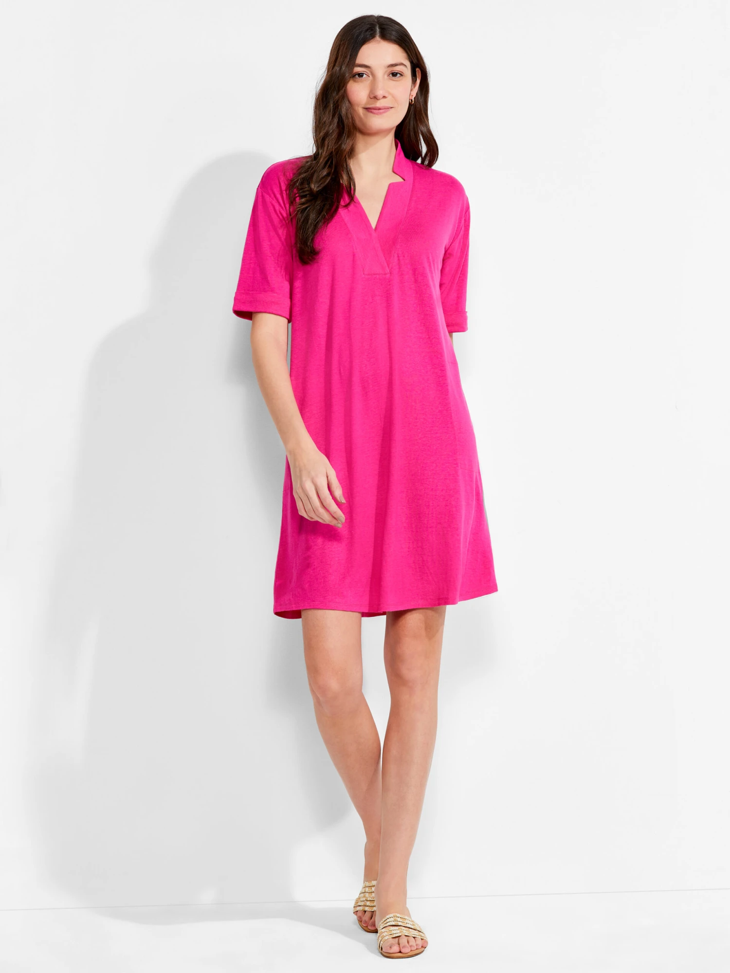 NZT Short Sleeve Notched V Dress SHOCKING PINK 6 NZT Short Sleeve Notched V Dress SHOCKING PINK - Image 4