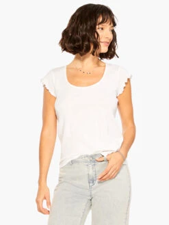 NZT Short Sleeve Scoop Lettuce Edge Tee PAPER WHITE