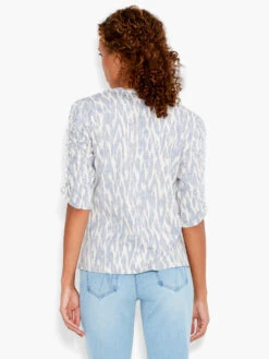 NZT Ikat Ruched Elbow Sleeve Split Neck BLUE MULTI -Varley Nik Shop NZTS231023BLTPRODUCT 03