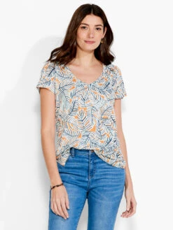 NZT Palm Short Sleeve V Tee ORANGE MULTI