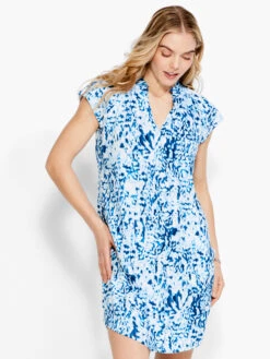 NZT Short Sleeve Daydream Ruffle V Dress BLUE MULTI