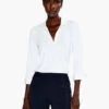 Drapey Rib Collared Top PAPER WHITE