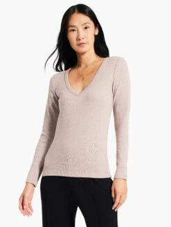 Perfect Knit Rib Long Sleeve V Neck MACAROON