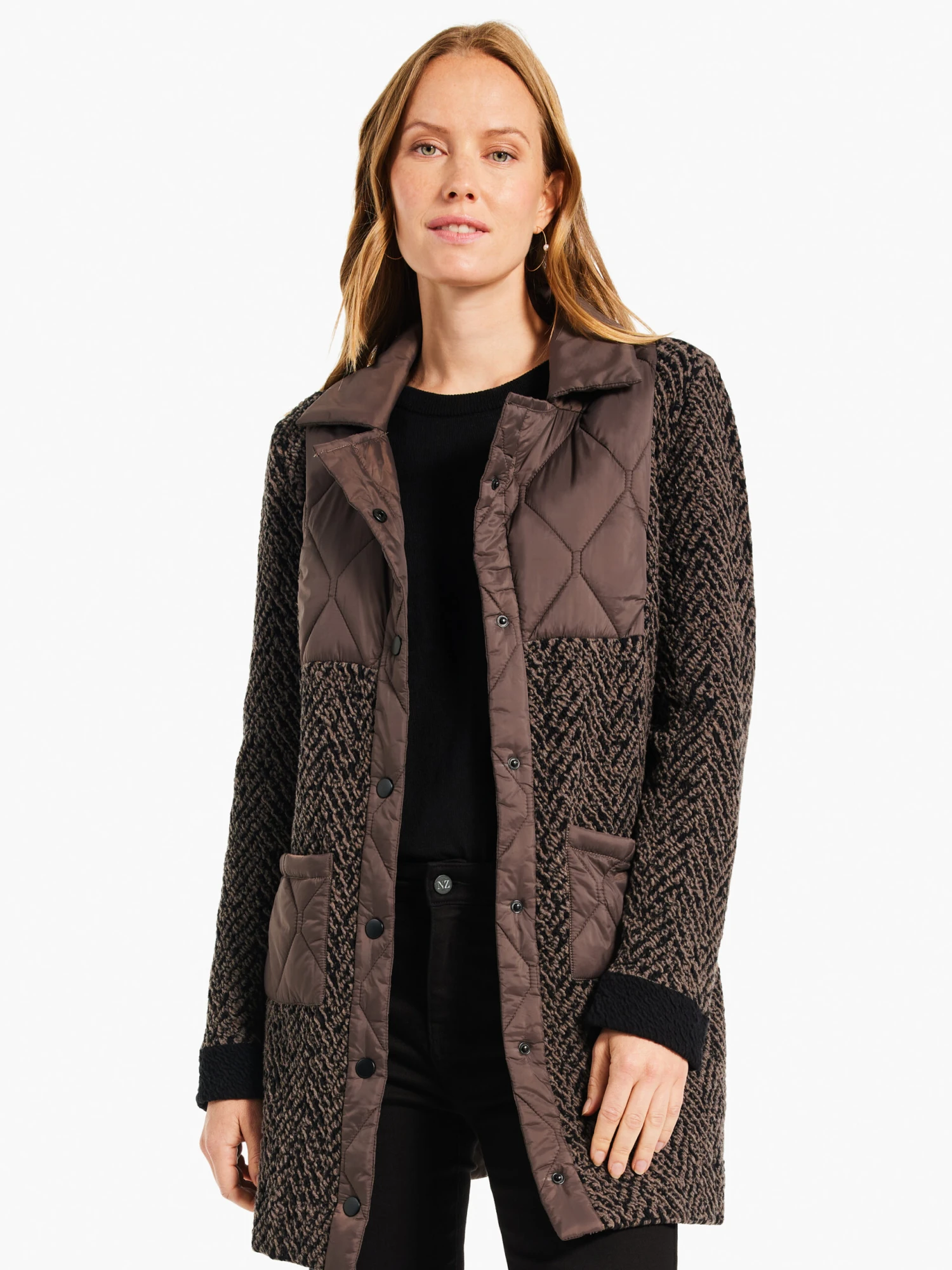 Quilted Knit Coat BLACK MULTI 3 Quilted Knit Coat BLACK MULTI